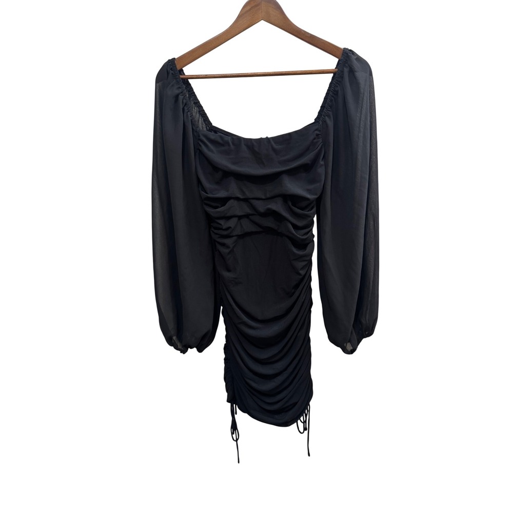 Thats So Fetch Mini Dress Womens‎ 8 Black Excellent Ruched Sheer Sleeve Bodycon